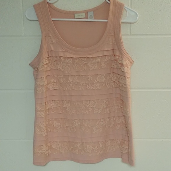 CHICO'S LAYERED LACE RUFFLE SOFT PINK TANK TOP SHELL - Picture 7 of 7